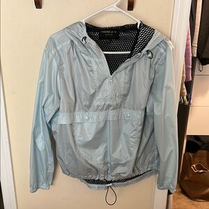 Forever 21 Blue Utility Jacket with Hood and Half-Zip Closure